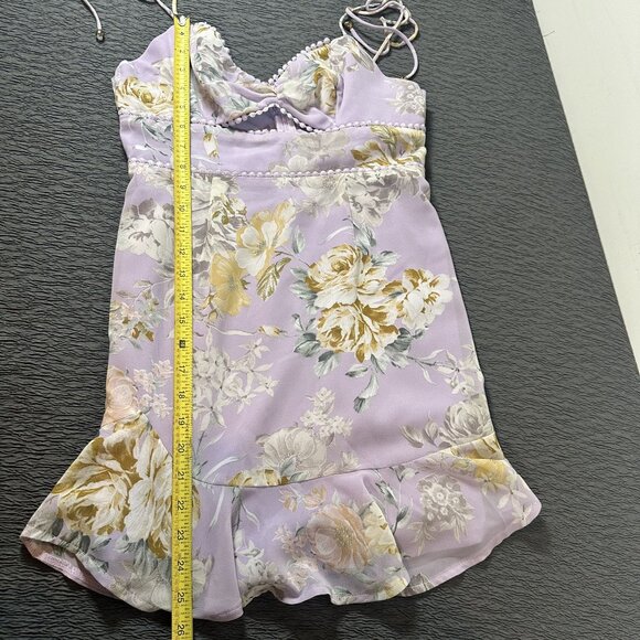 Saints & Secrets Purple Floral Mini Dress In Women's‎ Size Medium Cutout & Ties - Picture 10 of 12
